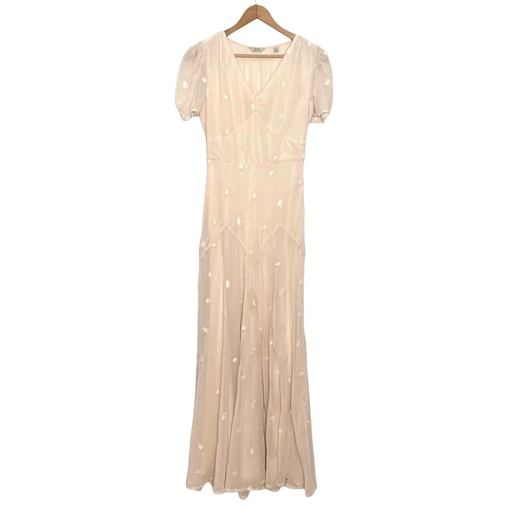 Jack Wills | Peachy Blush Sheer Lined Short Sleeve Floral Embroidered Dress